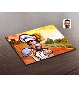 BK Gift Kişiye Özel Erkek Chef Karikatürlü Ahşap Puzzle-15