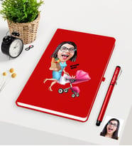 BK Gift Kişiye Özel Ev Hanımı Anne Karikatürlü Kırmızı Defter Kalem Seti - 1