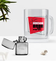 BK Gift Kişiye Özel Doktor Baba Cam Kupa Bardak Benzinli Metal Çakmak Seti (Model 1)