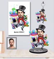 Kişiye Özel Yılbaşı Erkek Karikatürlü 3 lü Hediye Seti Model-8