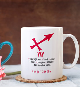 BK Gift Kişiye Özel Yay Burcu Beyaz Kupa Bardak