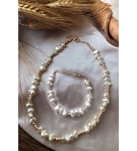 Barok Inci Kısa Kolye ve bileklik set