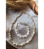 Barok Inci Kısa Kolye ve bileklik set
