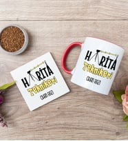 Harita Teknikeri Kırmızı Kupa Bardak Ve Bardak Altlığı