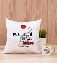 Psikoloji Öğretmeni Kare Yastık ve Yeşil Kupa Bardak