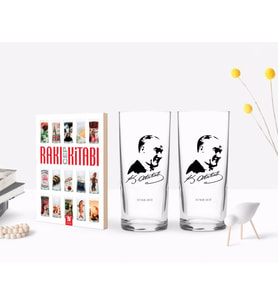 BK Gift Kişiye Özel Renkli Baskılı Atatürk Temalı İkili Rakı Bardağı ve Rakı Cep Kitabı Hediye Seti-26 (Model 1)