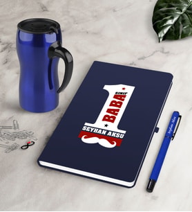 BK Gift Kişiye Özel 1. Sınıf Baba Lacivert Defter Kalem Termos Mug Seti (Model 1)