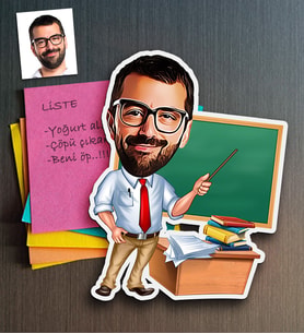 BK Gift Kişiye Özel Bay Öğretmen Karikatürlü Ahşap Magnet-1 (Çok Renkli)