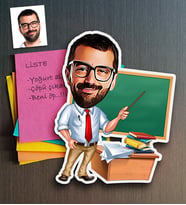 BK Gift Kişiye Özel Bay Öğretmen Karikatürlü Ahşap Magnet-1 (Çok Renkli)