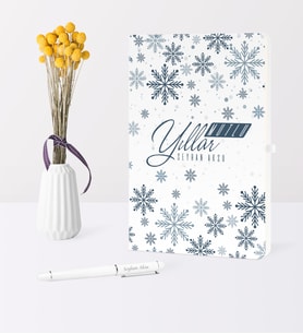 BK Gift Kişiye Özel Yılbaşı Mutlu Yıllar Temalı Beyaz Defter Kalem Seti - 17