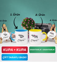 İkili Mavi Sarı Çiftlere Özel Mr Mrs Sevgiliye Hediye Kupa Bardak Anahtarlık