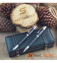 Steel Pen İsme Özel 2 li Desenli Metal Kalem Seti
