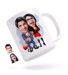 BK Gift Kişiye Özel Sevgililer Karikatürlü Beyaz Kupa Bardak-1