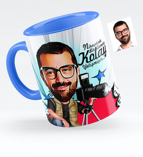 BK Gift Kişiye Özel Bay Fotoğraf Sanatçısı Karikatürlü Mavi Kupa Bardak  1