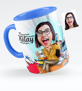 BK Gift Kişiye Özel Bayan Muhasebeci Karikatürlü Mavi Kupa Bardak  1