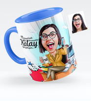 BK Gift Kişiye Özel Bayan Muhasebeci Karikatürlü Mavi Kupa Bardak  1