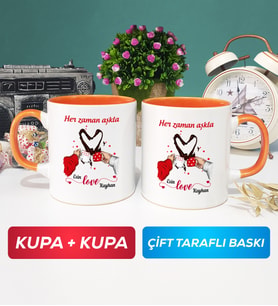 İkili Sevgiliye Sevgililer Günü Hediyesi 10 Kupa Bardak Turuncu
