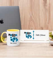 Makine Mühendisi Sarı Kupa Bardak Ve Masa İsimliği Hediye Seti