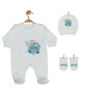 Pia Baby GL 2004 İsme Özel Leylekli Üçlü Tulum Set
