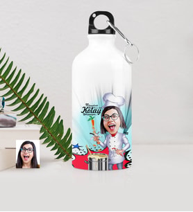 BK Gift Kişiye Özel Bayan Chef Karikatürlü Metal Suluk 500 Ml 1
