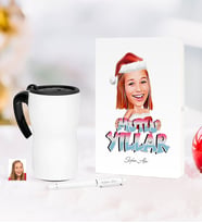 BK Gift Kişiye Özel Yılbaşı Bayan Karikatürlü Beyaz Defter Kalem Termos Mug Seti - 5