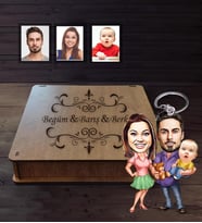 Kişiye Özel Aile Karikatürlü Ahşap Anahtarlık Kutulu  Mod-4