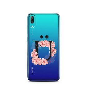 Pembe Çiçekli Harf Tasarım Süper Şeffaf Silikon Telefon Kılıfı Huawei Y7 Pro 201