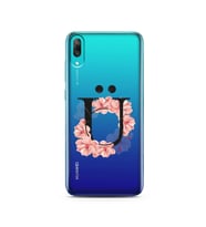 Pembe Çiçekli Harf Tasarım Süper Şeffaf Silikon Telefon Kılıfı Huawei Y7 Pro 201