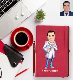 Kişiye Özel Doktor Karikatürlü Kırmızı Defter Kalem Hediye Seti Bay-3