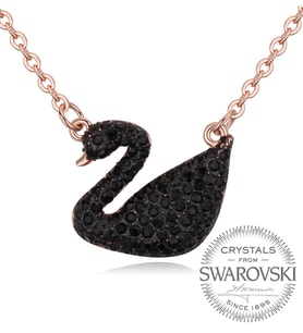 Monemel Swarovski Kuğu Kolye -Siyah Taşlı 