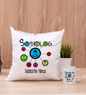 Sosyolog Kare Yastık ve Beyaz Kupa Bardak