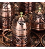 6 Fincanlı Üzüm İşleme Bakır Kahve Takımı 