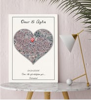 BK Gift Sevgililere Özel Kalp Tasarımlı Şehir-Konum Haritası Kanvas Tablo 30x50cm-2, Sevgiliye Hediye, Sevgililer Günü, Yıl Dönümü Hediyesi
