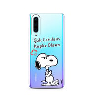 Snoopy Tasarımlı Süper Şeffaf Silikon Telefon Kılıfı Huawei P30 
