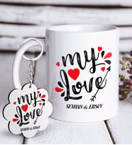 BK Gift Kişiye Özel Sevgililer Günü Beyaz Kupa ve Anahtarlık Hediye Seti-75 (Model 1)