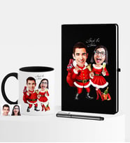 BK Gift Kişiye Özel Yılbaşı Sevgililer Karikatürlü Siyah Defter Kalem Kupa Seti - 3