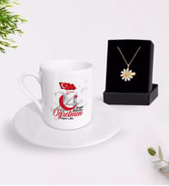 BK Gift Kişiye Özel Bugün Günlerden Öğretmen Türk Kahvesi Fincanı ve İsimli Papatya Kolye Hediye Seti-2 (Model 1)