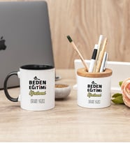 Beden Eğitimi Öğretmeni Siyah Kupa Bardak Ve Kalemlik Seti