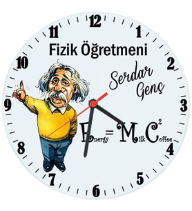 Biresimden Fizik Öğretmenine Hediye İsimli Einstein Cam Duvar Saati (29 cm)