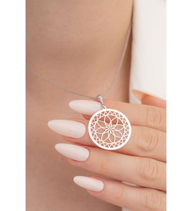 Lotus Çiçeği Motifli Bayan Gümüş Kolye 6018612562513