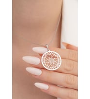 Lotus Çiçeği Motifli Bayan Gümüş Kolye 6018612562513