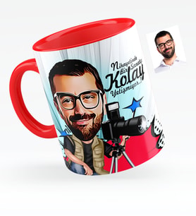 BK Gift Kişiye Özel Bay Fotoğraf Sanatçısı Karikatürlü Kırmızı Kupa Bardak  1