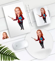 BK Gift Kişiye Özel Bayan Öğretmen Karikatürlü Defter Kalem Kupa Mouse Pad Seti-3 (Model 1)