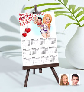 BK Gift Kişiye Özel 15x21 cm Fotoğraf Kartlı Sevgililer Karikatürlü Şövaleli 2024 Takvim -30 (Beyaz)