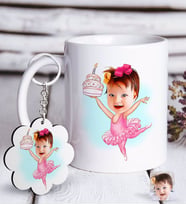 BK Gift Kişiye Özel Bebek Doğum Günü Karikatürlü Beyaz Kupa ve Anahtarlık Hediye Seti-3 (Model 1)
