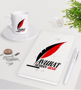 BK Gift Kişiye Özel Avukat Beyaz Defter Kalem Türk Kahvesi Fincanı Seti-8 (Model 1)