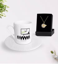 BK Gift Kişiye Özel Sınıf Öğretmeni Türk Kahvesi Fincanı ve İsimli Papatya Kolye Hediye Seti-5 (Model 1)