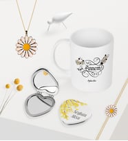 BK Gift Kişiye Özel Kaligrafi Annem Kupa Kalp Ayna Papatya Kolye Bileklik Seti (Model 1)