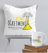 BK Gift Kişiye Özel Kimya Öğretmeni Temalı Yastık Kupa Seti - 5