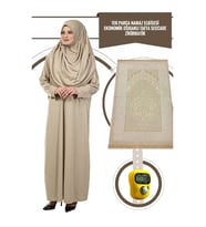 Tek Parça Namaz Elbisesi - Vizon- 5015  ve  Seccade  ve  Zikirmatik - Üçlü Takım